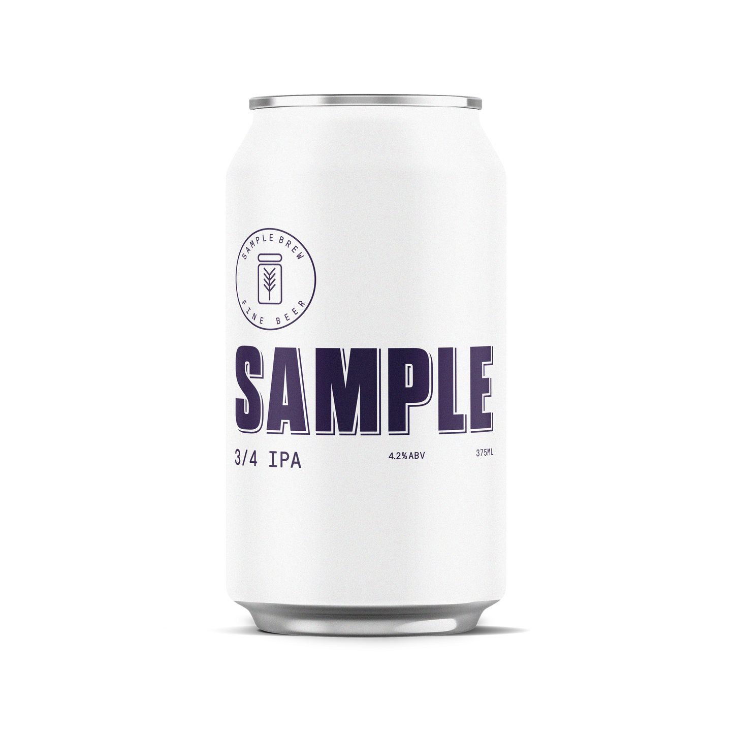 Front view of a 3/4 IPA Sample Brew beer can 